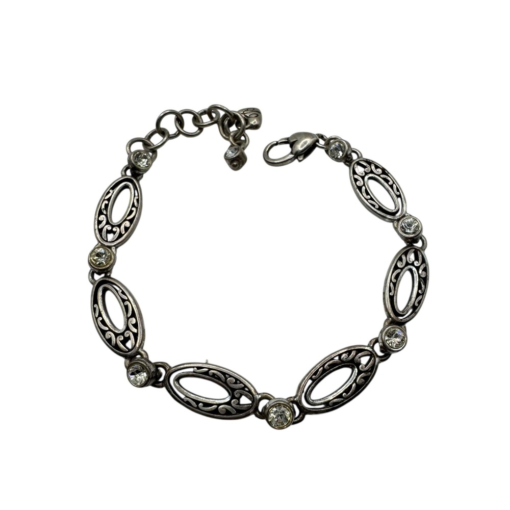 Brighton‎ Bracelet Open Oval Filigree Crystal Link Bracelet Tone D14Q